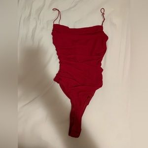 Ruby and Jenna knit red mesh ruched cami bodysuit NWT